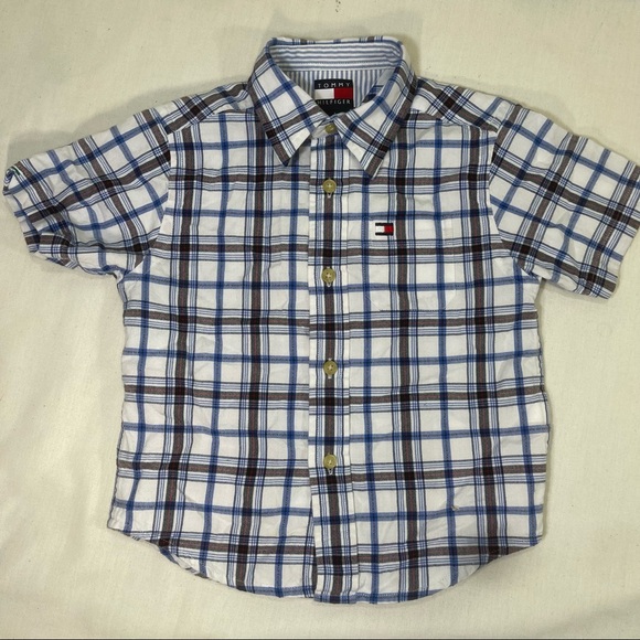 Tommy Hilfiger Other - Tommy Hilfiger Boys Plaid shortsleeve button Down Shirt Blue/White sz: 4